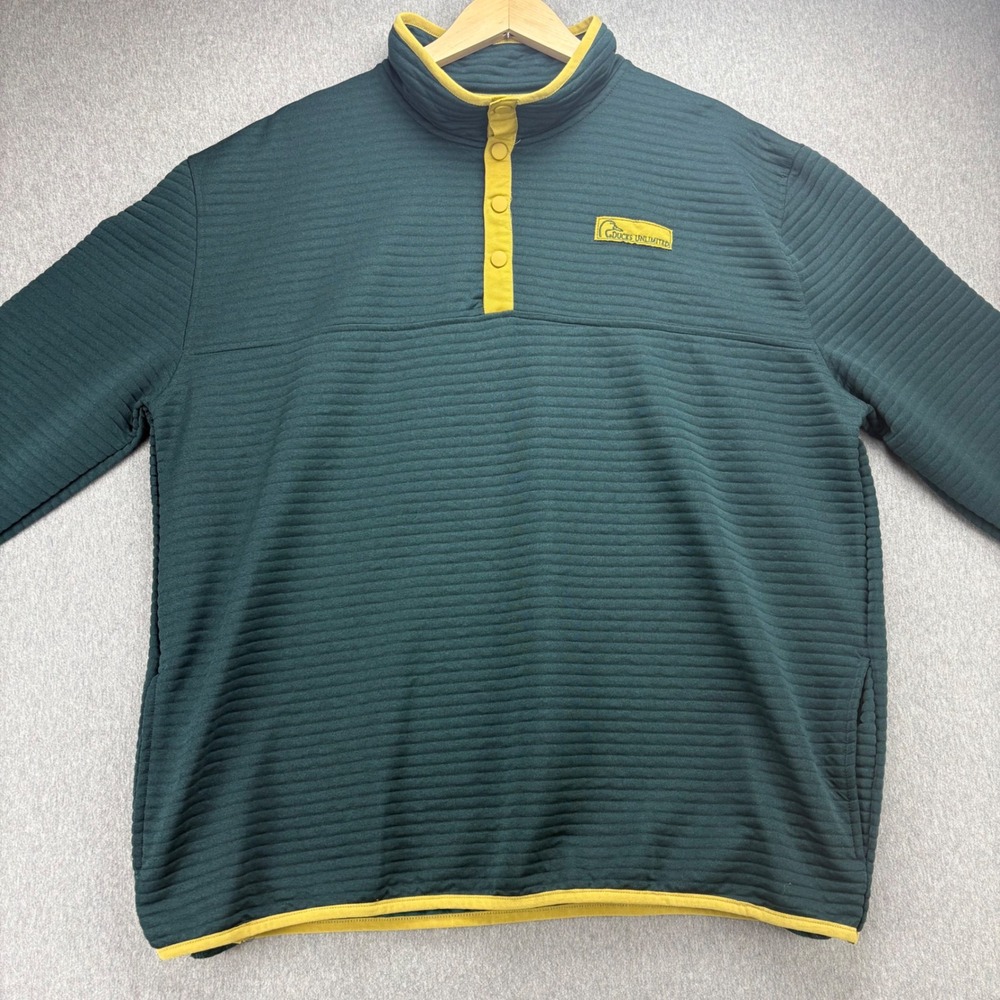 Ducks Unlimited Pullover Mens XXL Green Snap Button Fleece Hunting Outdoor‎